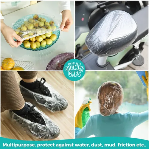 Miniatura 7 de LEOBRO Gorros de ducha desechables, gorro de ducha, 60 piezas de gorros de ducha desechables para mujer, de plástico transparente, para ducha