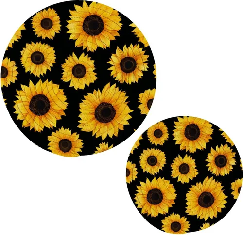 Miniatura 10 de Blueangle Juego de 2 agarraderas redondas tejidas de algodón trenzado de girasoles y girasoles amarillos, manteles de mesa para cocinar y hornear