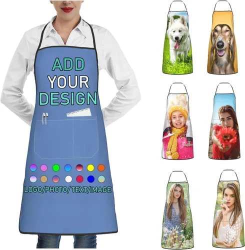 Miniatura 43 de Delantal personalizado con 2 bolsillos, personalizable con nombre, texto, logotipo, foto, cocina, horneado, delantal de cocina para mujeres y hombres