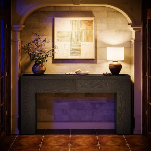 Miniatura 7 de Tribesigns Mesa consola de madera de 63 pulgadas con 2 cajones ocultos, mesa de sofá marrón rústico de granja para sala de estar, pasillo, entrada