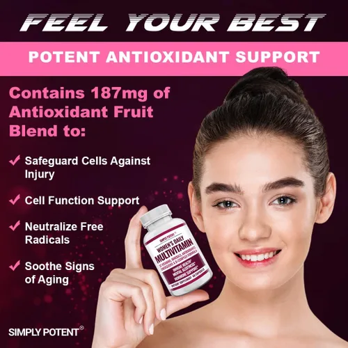 Miniatura 6 de Simply Potent Multivitamínico para mujer – 37 vitaminas y minerales con biotina, vitaminas A C D E B12, folato, zinc, magnesio, calcio y extracto