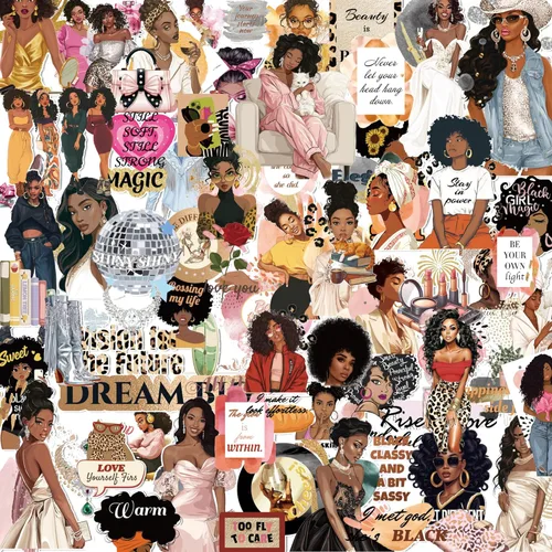 Libro de calcomanías de niña negra para botella de agua: más de 260 calcomanías motivacionales de vinilo impermeable para adolescentes y mujeres