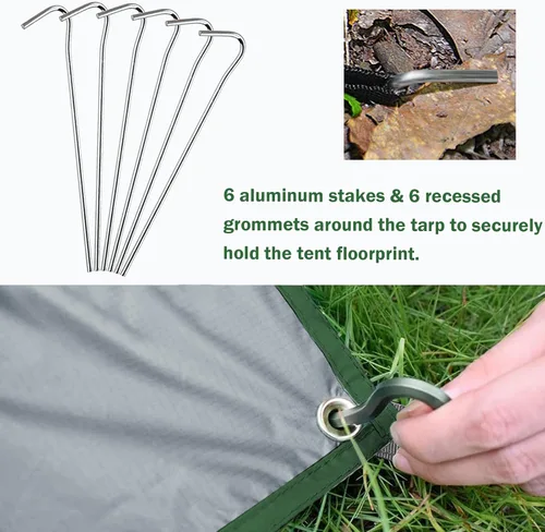 Miniatura 4 de AYAMAYA Tent Footprint, PU 3000 Waterproof Tent Ground Cloth Large Size for 2-8 Person Family Camping Tents Ground Sheet Mat with 6 Tent Stakes for