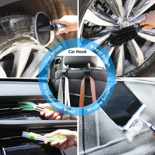 Miniatura 6 de Kit de limpieza y detalle para lavado de autos de 33 piezas con pistola de espuma, cepillo, manopla grande de lavado, toallas, suministro completo