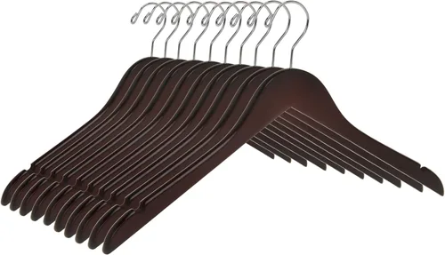 Miniatura 16 de Perchas de madera negra semicurvadas de calidad, paquete de 80 perchas de madera maciza con acabado liso con gancho giratorio, chaqueta, pantalón