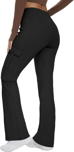 Miniatura 2 de Leggings acampanados de yoga para mujer, cintura alta, pantalones casuales de yoga, leggings de entrenamiento, con 6 bolsillos, pantalones de yoga