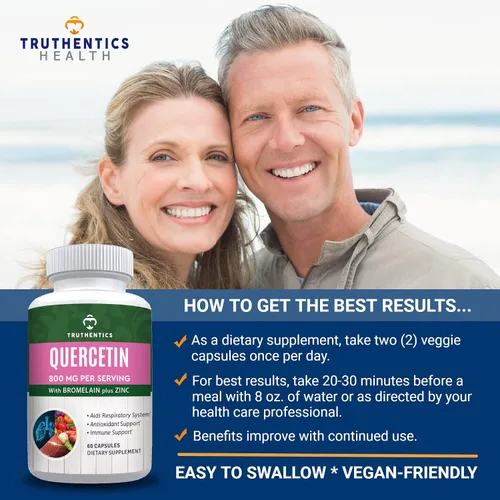 Miniatura 7 de TRUTHENTICS Quercetina con bromelina y zinc 1050 mg – Suplementos de quercetina de zinc premium para apoyo inmunológico, respiratorio y estacional