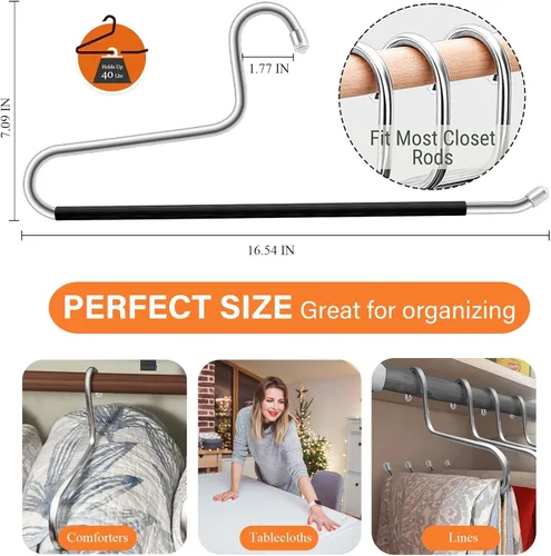 Miniatura 3 de Paquete de 6 perchas para mantas, perchas antideslizantes que ahorran espacio de acero inoxidable resistentes, organizadores de armario mejorados