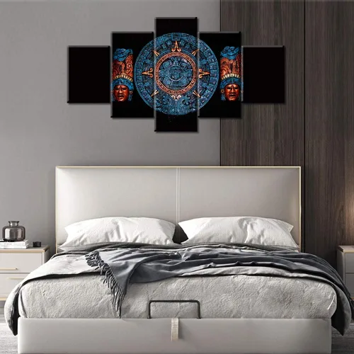 Miniatura 34 de Arte de pared con varios paneles, calendario maya, imágenes de piedra del sol, pinturas de civilización azteca sobre lienzo, sala de estar