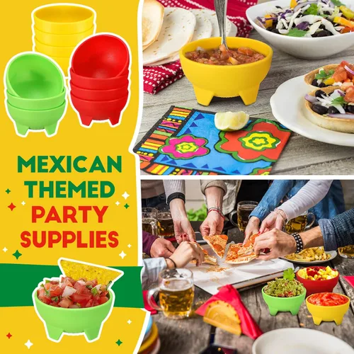 Miniatura 5 de 12 cuencos de salsa para fiestas, coloridos cuencos de salsa de plástico mexicanos, platos de guarnición para servir mexicanos, rojo, amarillo