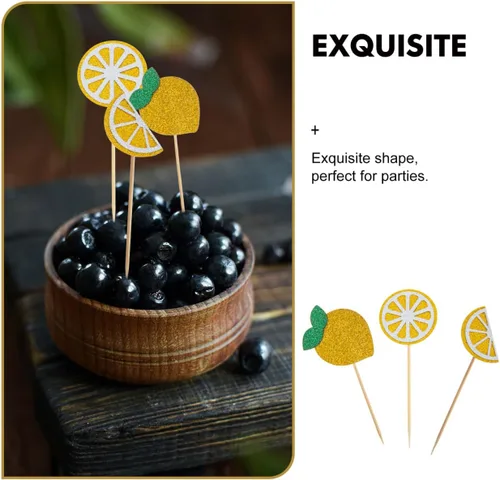 Miniatura 9 de PRETYZOOM 36 piezas de decoración de cóctel de limón para cupcakes de limón, decoración de frutas, fiesta temática de postre, palillos de dientes