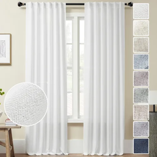 Miniatura 10 de Cortinas de lino 92 pulgadas de largo, juego de 2 paneles con bolsillo para barra, lengüeta trasera, cortinas transparentes para ventanas