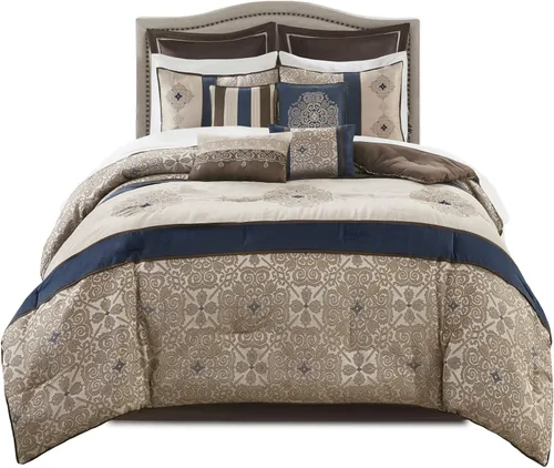 Miniatura 18 de Madison Park Essentials Delaney - 24 piezas para habitación, jacquard satinado, para todas las estaciones, tamaño California King