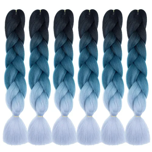Miniatura 45 de Xiaofeng Extensiones de cabello trenzado coloridas Ombre de 61 cm, 3 unidades, trenzas Jumbo de alta temperatura para trenzas en zigzag y trenzas