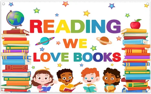 Telón de fondo de lectura para el Día Mundial del Libro de 72 x 43 pulgadas, para aula, biblioteca, fotografía, fondo, estudiantes, niños,