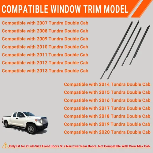 Miniatura 2 de Burlete de moldura de ventana compatible con Tundra 2007-2020 Double Cab reemplaza 68160-0C020 68210-0C020 68163-0C010 68164-0C010