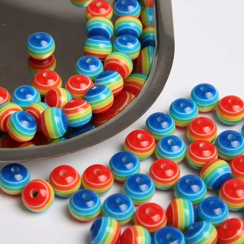 Miniatura 8 de Acxico 100 cuentas redondas de rayas de arco iris de resina acrílica de colores mixtos de 0.315 in