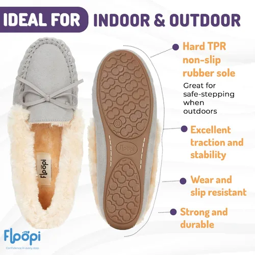 Miniatura 63 de Floopi Pantuflas para mujer, forro de piel sintética suave con espuma viscoelástica acogedora, pantuflas de casa para mujer con suela antideslizante