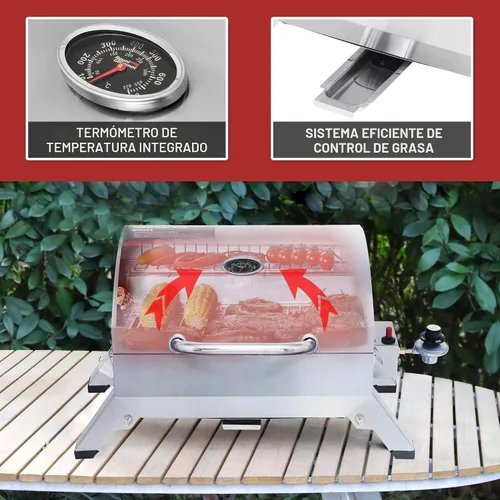 Miniatura 6 de Royal Gourmet GT1001 Parrilla portátil de acero inoxidable, 10000 BTU Parrilla de gas de mesa para barbacoa con patas plegables y tapa