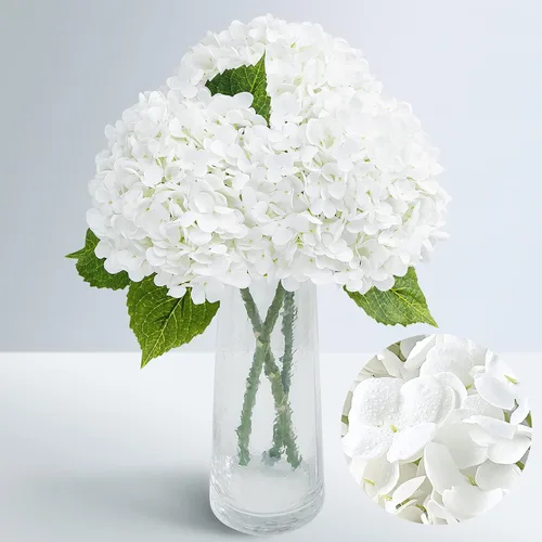Miniatura 19 de Flores artificiales de hortensias de tacto real, 2 flores azules y 2 blancas de tacto real, flores de hortensias sintéticas de 21 pulgadas, flores