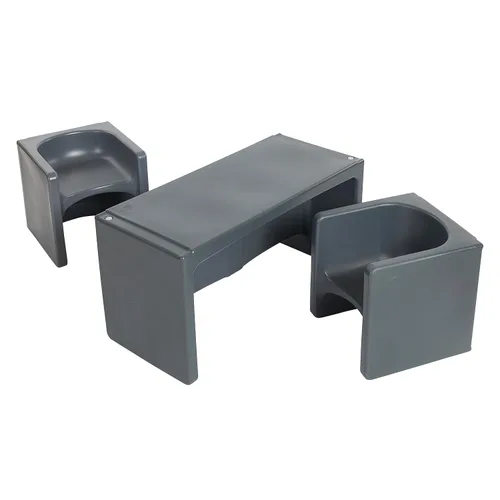 ECR4Kids Tri-Me - Juego de mesa y sillas cubo, muebles multiusos, gris oscuro, 3 piezas