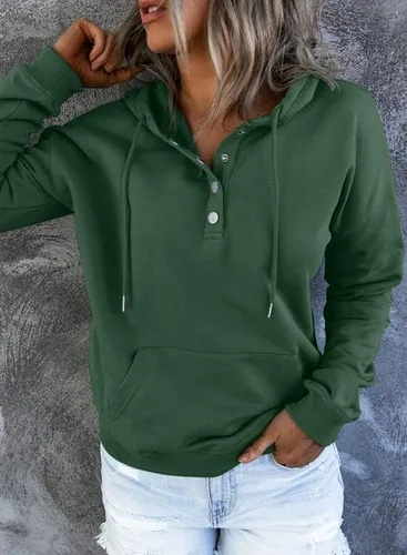 Miniatura 4 de Dokotoo - Sudaderas con capucha para mujer, con cuello de botón y cordón de ajuste, sudaderas casuales de manga larga