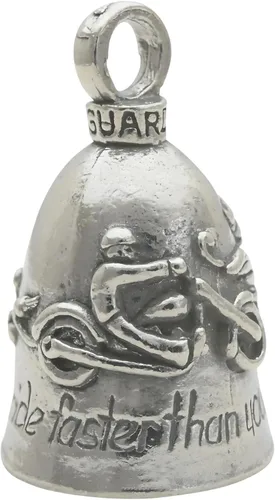 Guardian Bell Campana de buena suerte con llavero y bolsa de regalo de terciopelo negro | Campana de motocicleta | Peltre sin plomo | Hecho en Never
