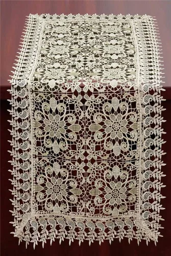 Creative Linens Camino de mesa de encaje bordado con flores, color beige, 17 x 35 pulgadas, rectangular para decoración navideña