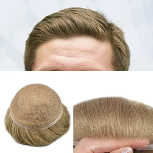 Miniatura 22 de Tupé para hombres cabello humano real sistema de cabello para hombre encaje francés completo 100% cabello humano postizos para hombres pieza de pelo