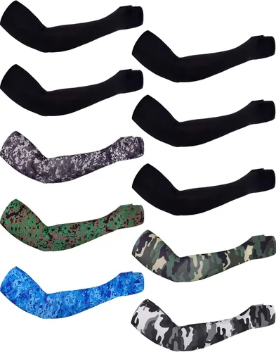 Miniatura 7 de Boao 10 pares de mangas de protección solar UV para brazos, refrescantes, antideslizantes, para tatuajes, con agujeros para el pulgar, para hombres