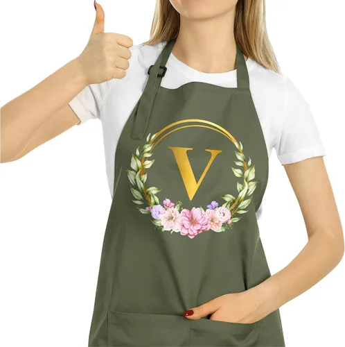 Miniatura 28 de ROKO CLOTHING Delantal de iniciales personalizadas con bolsillos, delantales de cocina personalizados para mujeres para hornear cocinar cuello