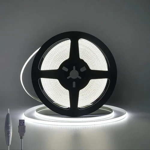 Tira LED COB de 13.1 pies/13.1 ft, USB 5 V 320 LEDs/M Tira LED flexible regulable 6500 K Luz diurna blanca COB LED Banda LED no impermeable Tira de