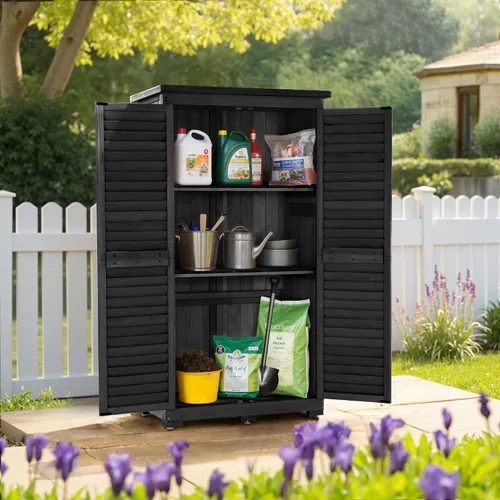 Miniatura 2 de MCombo - Cobertizo de almacenamiento para exterior, armario de almacenamiento de jardín, cobertizo vertical exterior con casilleros, armario