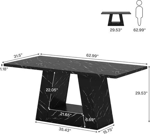 Miniatura 2 de Mesa de comedor Tribesigns para 4 a 6 personas, mesa rectangular de 63" para comedor, mesa moderna de madera con falso mármol para cenas con base