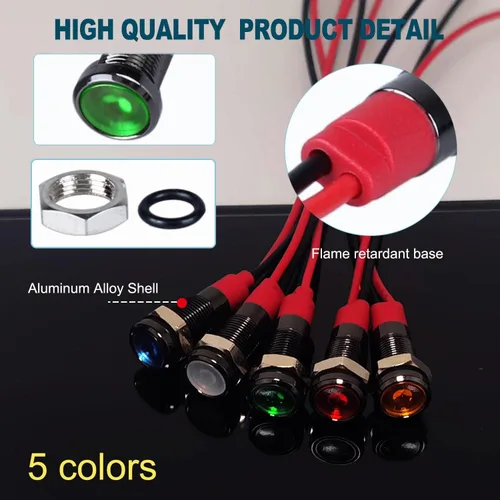 Miniatura 3 de 5 unidades de 0.236 in 12V-24V 20mA luz indicadora LED de metal de ahorro de energía, bisel cromado negro, orificio de montaje de 1/4 pulgadas