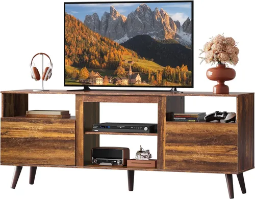 Miniatura 10 de WLIVE Soporte de TV con chimenea para TV de 55 y 65 pulgadas, centro de entretenimiento de mediados de siglo con chimenea eléctrica, consola de TV