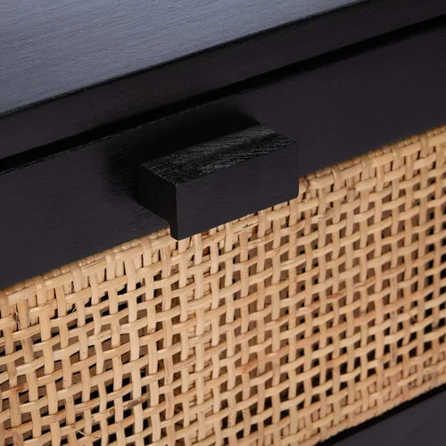 Miniatura 5 de SAFAVIEH Home Collection Hedwig - Mesita de noche de ratán negro y natural de 2 puertas