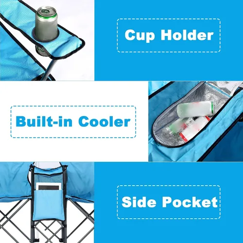 Miniatura 3 de Silla de picnic portátil doble, silla de campamento plegable con mesa para paraguas, soporte para bebidas, bolsa de transporte, mesa plegable