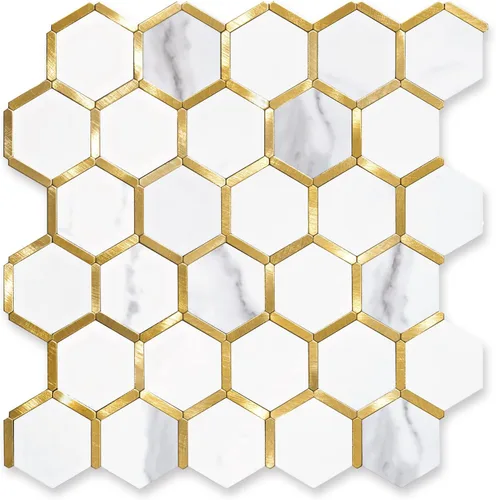 Miniatura 11 de STICKGOO Azulejo Hexagonal de Pelar y Pegar para Salpicadero, Salpicadero Adhesivo para Cocina y Baño, Aspecto de Pizarra Oxidada PVC Mezclado Metal