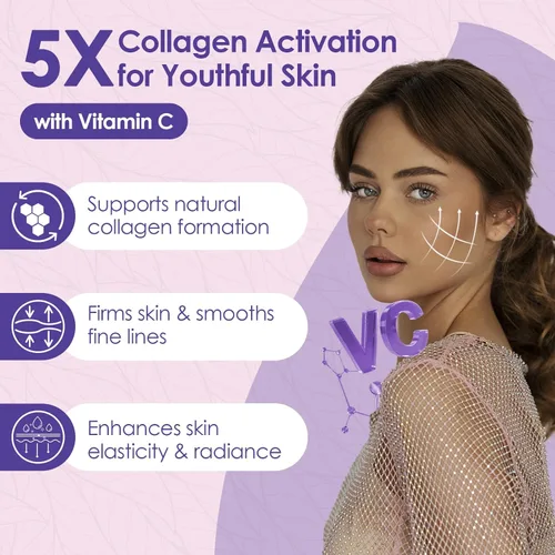 Miniatura 3 de Péptidos de colágeno en polvo, colágeno hidrolizado con vitamina C, ácido hialurónico y biotina, soporte para piel, cabello, uñas, articulaciones