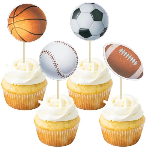 Miniatura 11 de Gyufise 36 piezas de decoración para cupcakes de tenis, pelota deportiva, para fiestas de cumpleaños, decoración de tartas, suministros de 9-Tennis