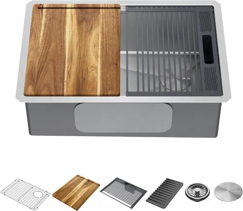Miniatura 7 de DELTA FAUCET 95B932-32S-SS Lorelai - Lavaplatos Lorelai para estación de trabajo, montaje bajo encimera, de acero inoxidable, tarja individual