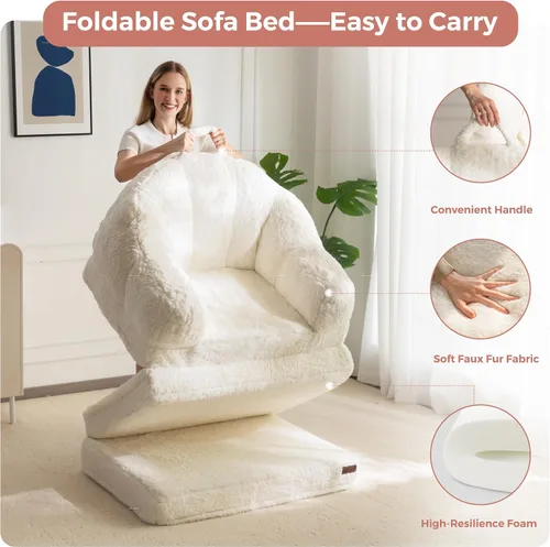 Miniatura 7 de MAXYOYO Sofá Cama Plegable, Sofá Convertible 2 en 1 para Tumbona, Cómoda Silla Puf Individual para Adultos, Sofá Cama de Piso con Asa, Sofá Cama