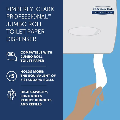 Miniatura 10 de Kimberly Clark Professional JRT Jr. Escort Jumbo Roll. Dispensador de papel higiénico comercial (09508), con rollo de trozo, 16 x 13.88 x 5.75