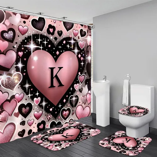 Miniatura 7 de AZHM Juego de cortina de ducha con estampado de corona dorada, accesorios de baño de lujo negros con cortina de ducha y alfombras