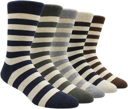 Miniatura 86 de TOEJYJ Calcetines de vestir divertidos para hombre, paquete de calcetines casuales divertidos, coloridos calcetines de algodón a rayas, talla 10-13