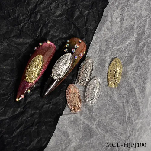 Miniatura 3 de 20 dijes de uñas de Virgen María en relieve 3D, diamantes de Virgen De Guadalupe para decoración de uñas y fabricación de joyas para mujeres Dorado