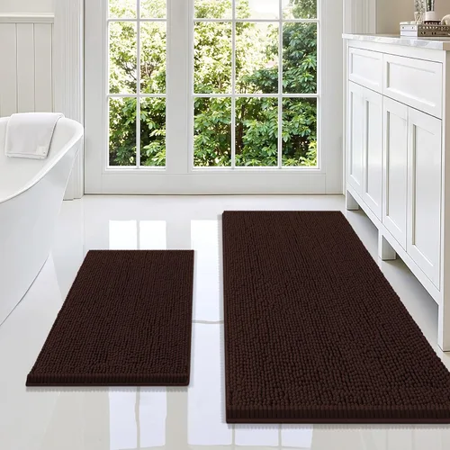 Miniatura 144 de Smiry Juego de 2 alfombras de baño, felpilla suave y absorbente, lavable a máquina, antideslizantes, para bañera, ducha y suelo