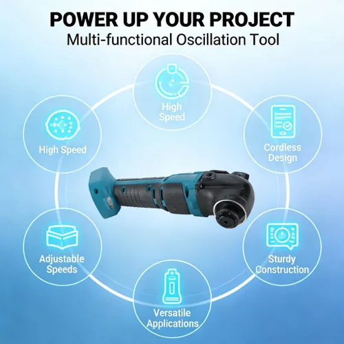 Miniatura 5 de Kit de herramientas oscilantes, multiherramienta de 6000-20000RPM con ángulo de giro ajustable, construcción de ABS, control de velocidad versátil