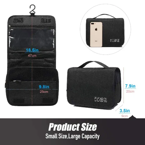 Miniatura 7 de Neceser de viaje colgante, organizador de cosméticos, bolsa de maquillaje portátil para mujeres y hombres con gancho fuerte y bolsillos, bolsa